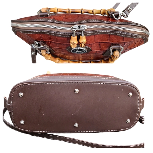 Dooney and Bourke USA Croc Embossed Bayou Bamboo Satchel/Crossbody Vintage - Picture 3 of 9